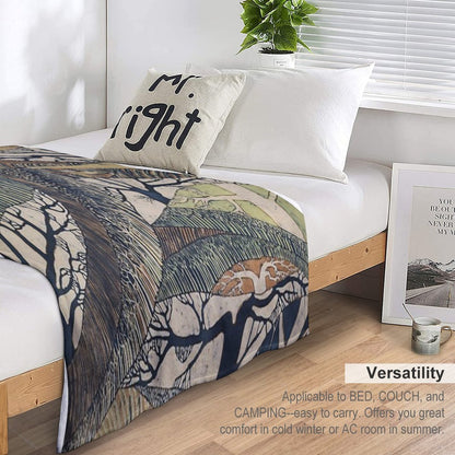 Marching Trees 1970's Batik Throw Blanket