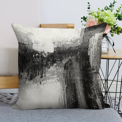 Black White Abstract Linen Throw Pillow Cover