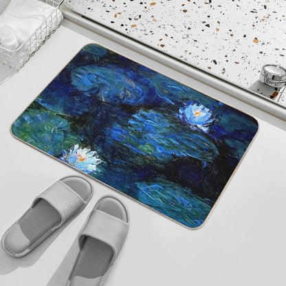 Water Lilies Monet Deep Blue Bath Mat