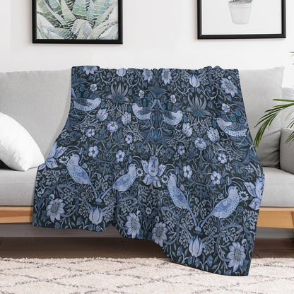 William Morris - Strawberry Thief, Blue Throw Blanket