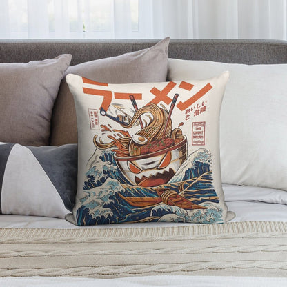 The Great Ramen Off Kanagawa Soft Shrink-Resistant Throw Pillow