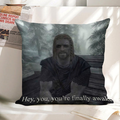 Hey You’re Finally Awake Linen Throw Pillow Cover