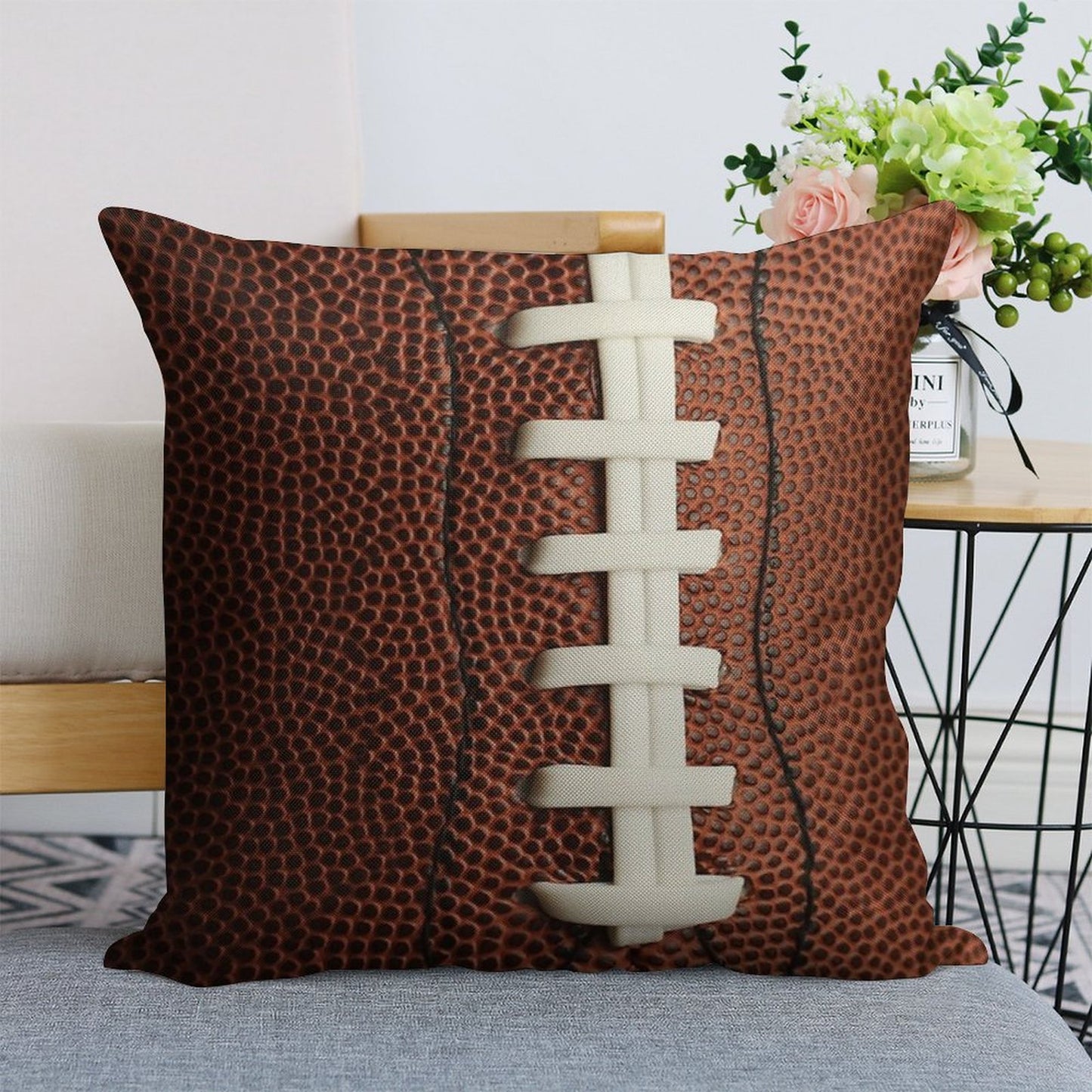 Football Linen Throw Pillow Cover