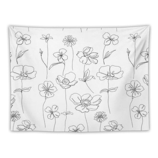 Botanical Floral Illustration - Botanicals White Tapestry