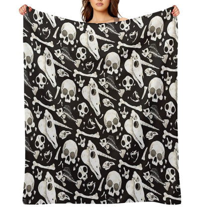 Black Skulls And Bones - Wunderkammer Throw Blanket