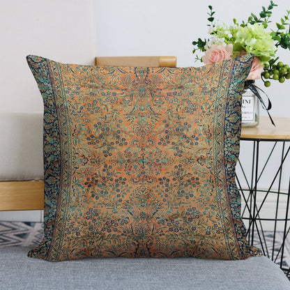 Manchester Kashan Floral Persian Carpet Print Linen Throw Pillow Cover