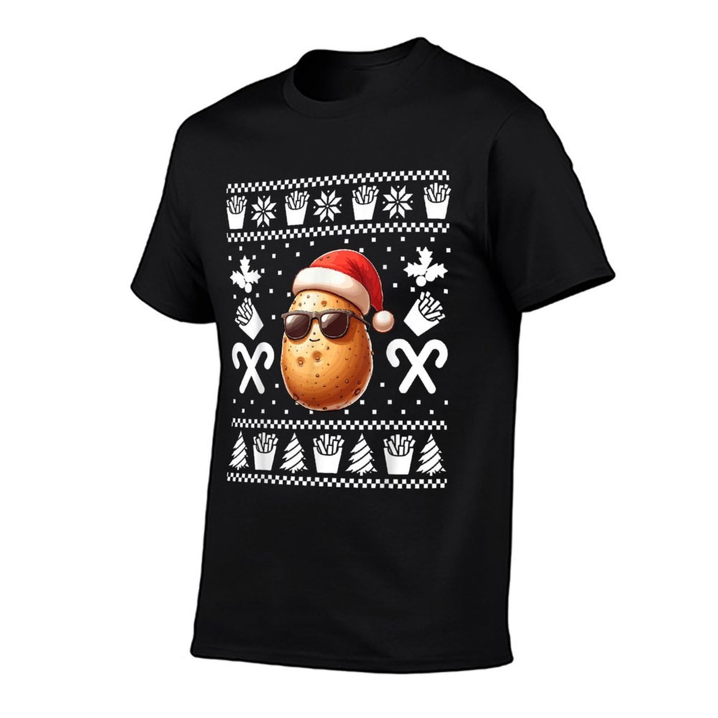 Funny Potato Christmas French Fries Pattern Xmas Season  Eco-friendly Material T-Shirt