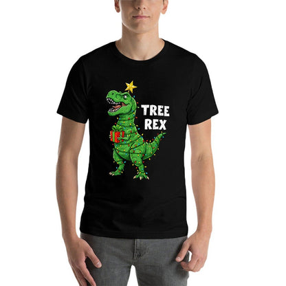 Funny Christmas Dinosaur Tree Rex Dino Santa Xmas Lights  Lightweight T-Shirt