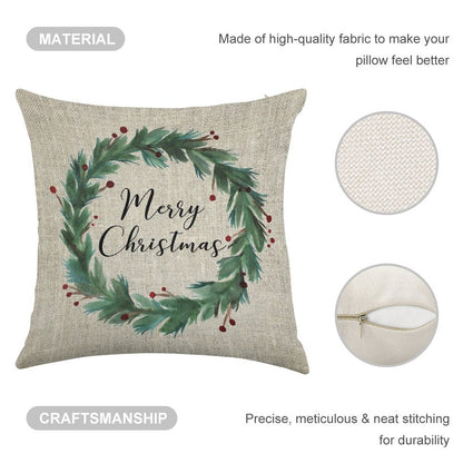 Christmas Wreath Linen Throw Pillow Cover