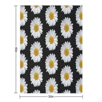 Modern Simple Elegant White Daisy Flowers on Black Throw Blanket