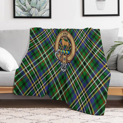 Clan Scott Crest over Green Tartan Throw Blanket