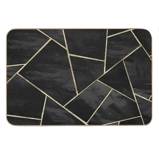 Dark Black Ink Gold Geometric Glam #1 #geo #decor #art Bath Mat