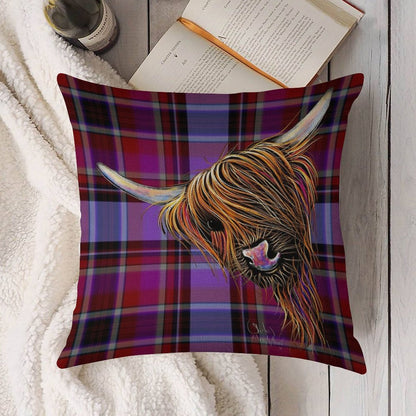 SCoTTiSH HiGHLaND CoW ' TaRTaN NooDLeS P ' by SHiRLeY MacARTHuR Linen Throw Pillow Cover