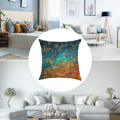 ETERNAL TIDE 2 Bold Rainbow Colorful Deep BlueTurquoise Aqua Orange Yellow Ombre Waves Abstract Acrylic Painting Linen Throw Pillow Cover