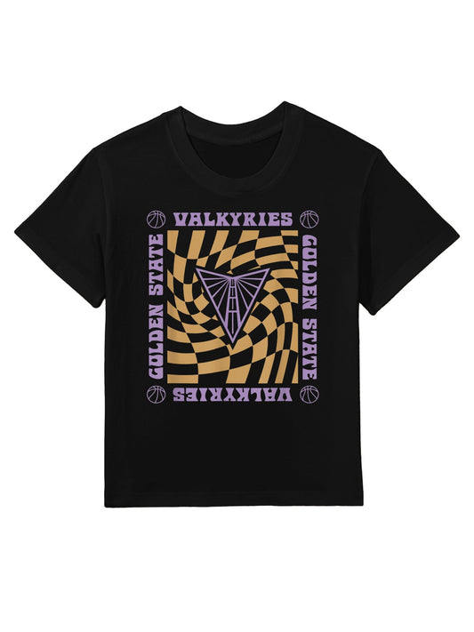 WNBA Golden State Valkyries Retro Wavy Checkerboard Kids T-Shirt