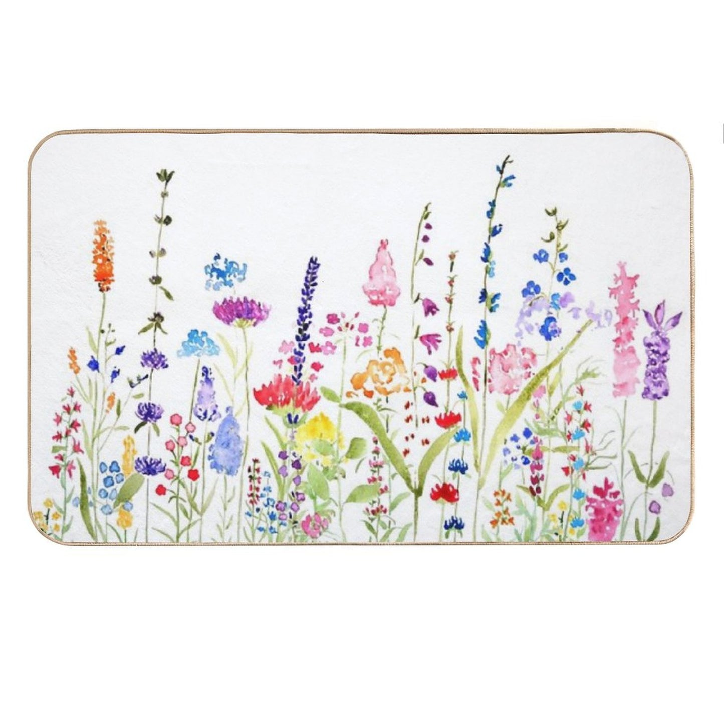 Hand Painted Colorful Wild Flower Field Bath Mat