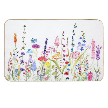 Hand Painted Colorful Wild Flower Field Bath Mat