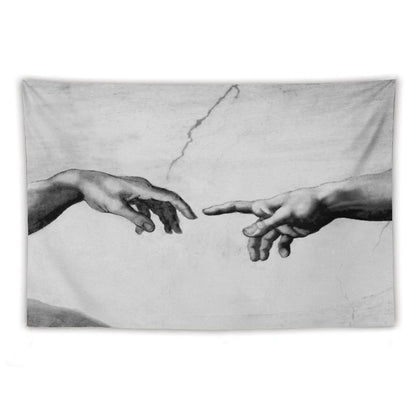 The Creation of Adam - Sistine Chapel Near-touching Hands of God And Adam Red Colorized Tapestry