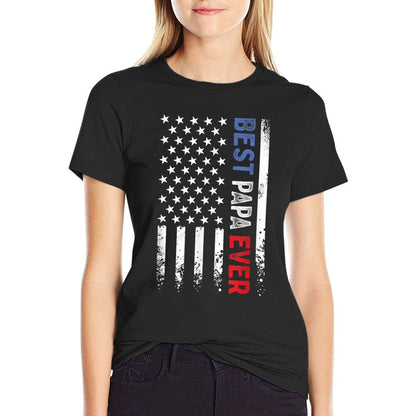 Father&#39;s Day Best Papa Ever with US American Flag T-Shirt