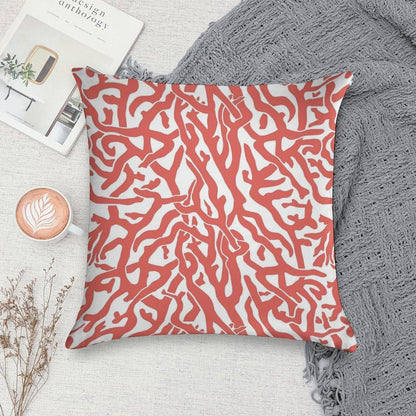 Coral Reef Pattern  Reddish Coral White Coastal Beach House Soft Washable Throw Pillow