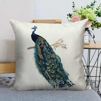 Vintage Peacock Linen Throw Pillow Cover