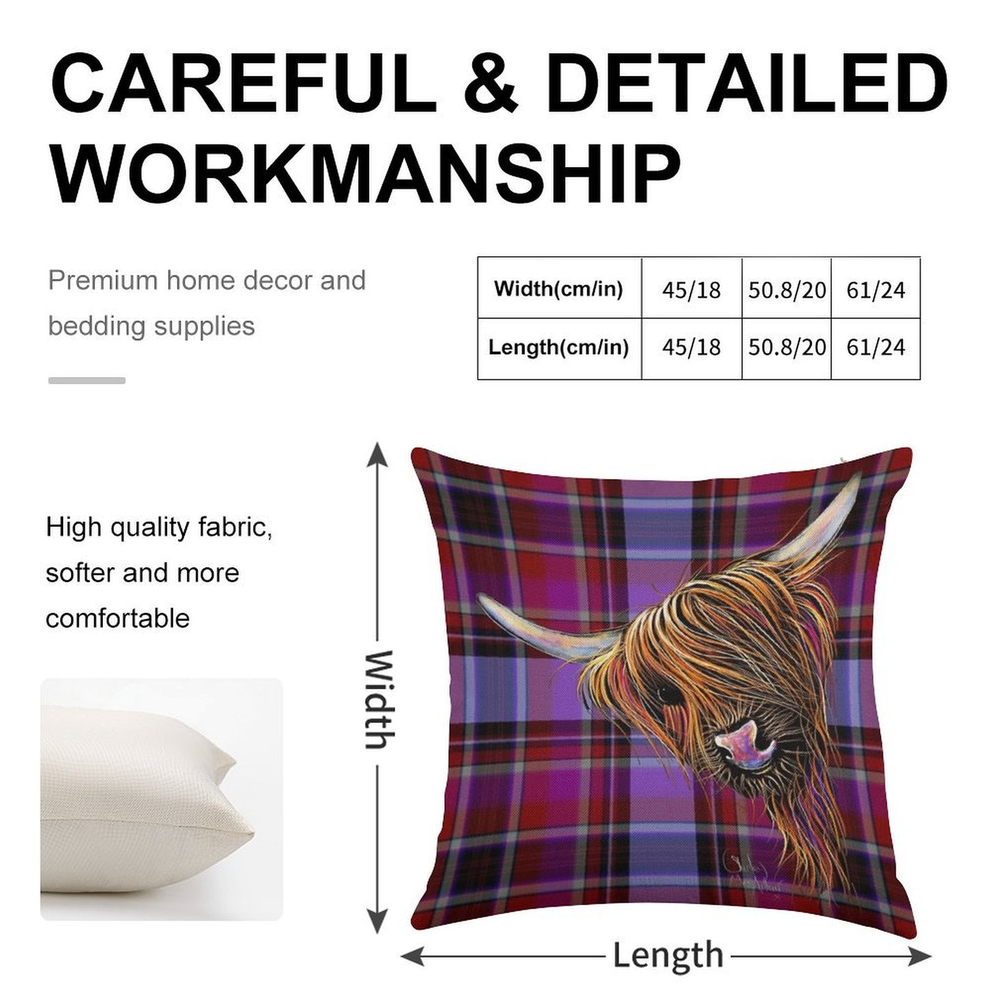 SCoTTiSH HiGHLaND CoW ' TaRTaN NooDLeS P ' by SHiRLeY MacARTHuR Linen Throw Pillow Cover