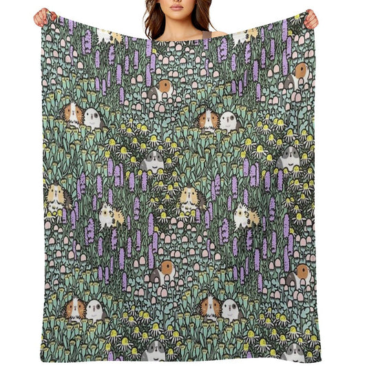 Guinea Pigs And Garden Herbs Pattern Throw Blanket