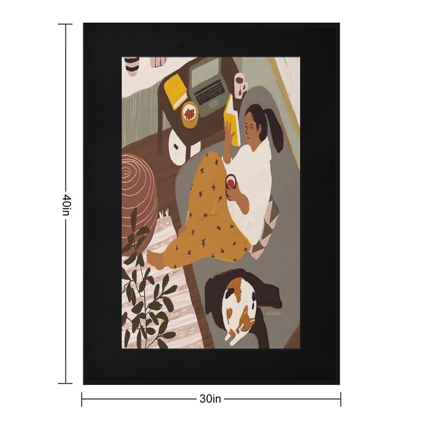 Girl Is Reading A Book at Cozy Home Interior with A Cat Throw Blanket