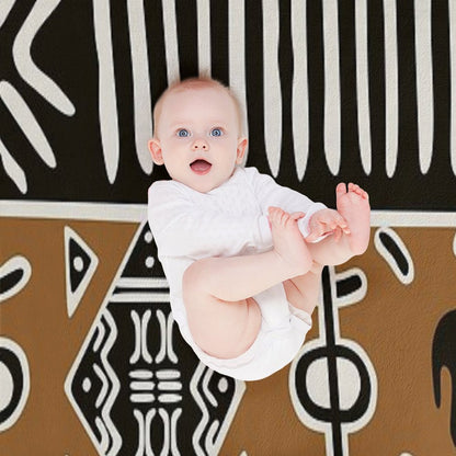 African Mud Cloth with Elephants Throw Blanket