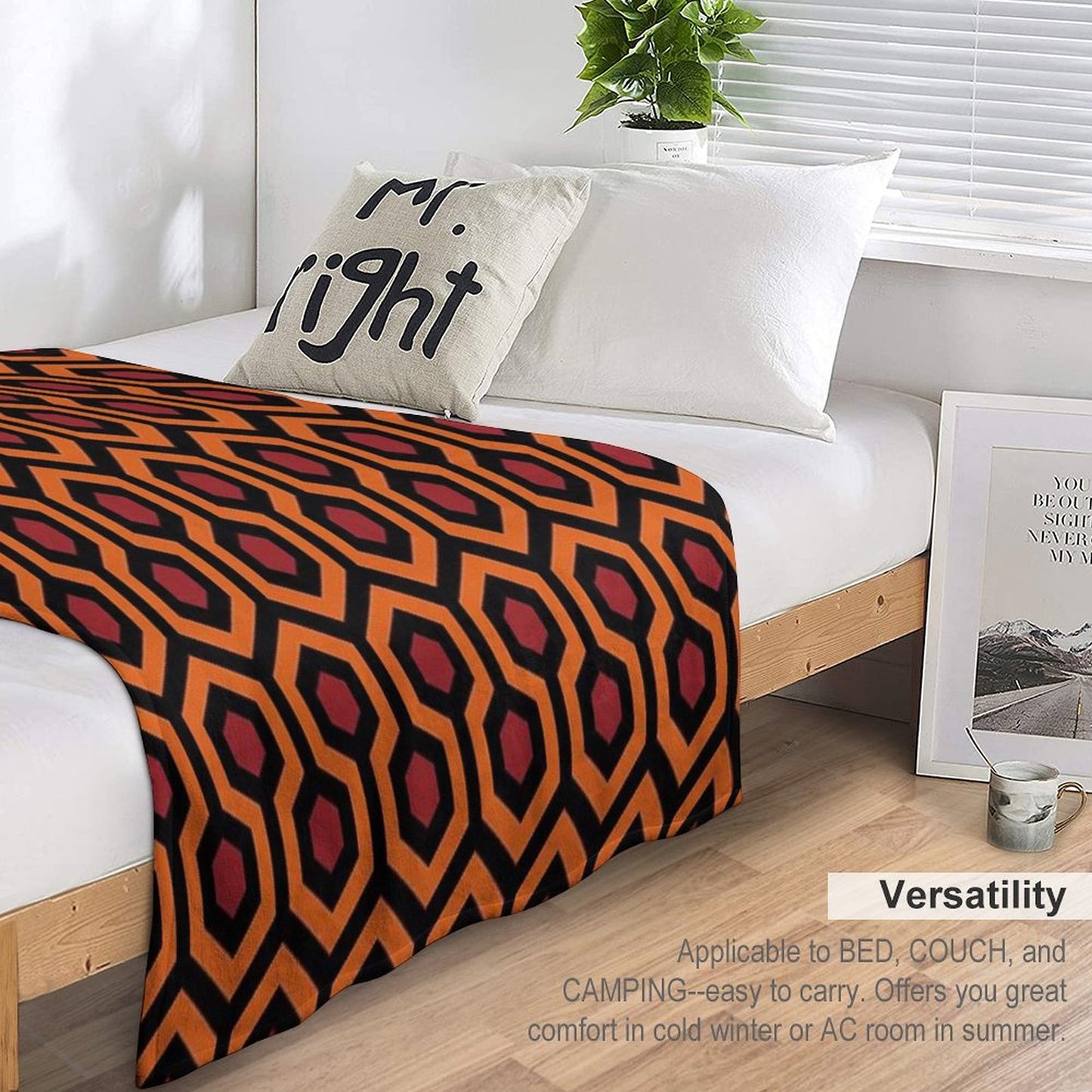 Geometric Pattern Looped Hexagons OrangeRedBlack Throw Blanket