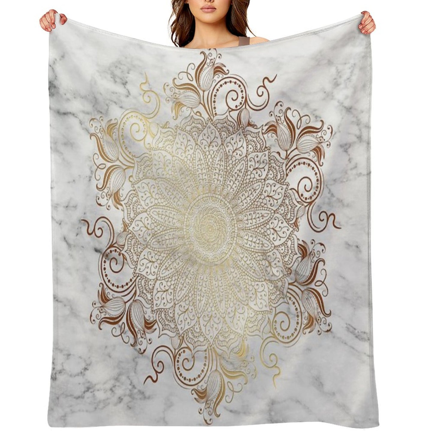 Mandala - Marble Gold Throw Blanket