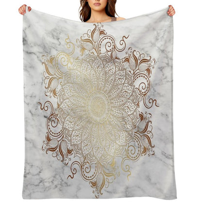 Mandala - Marble Gold Throw Blanket