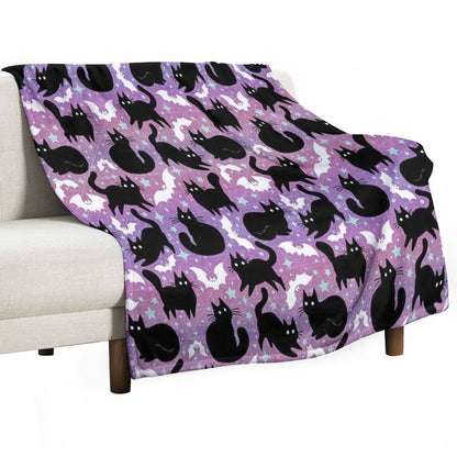 Pastel Halloween with Black Cats Throw Blanket