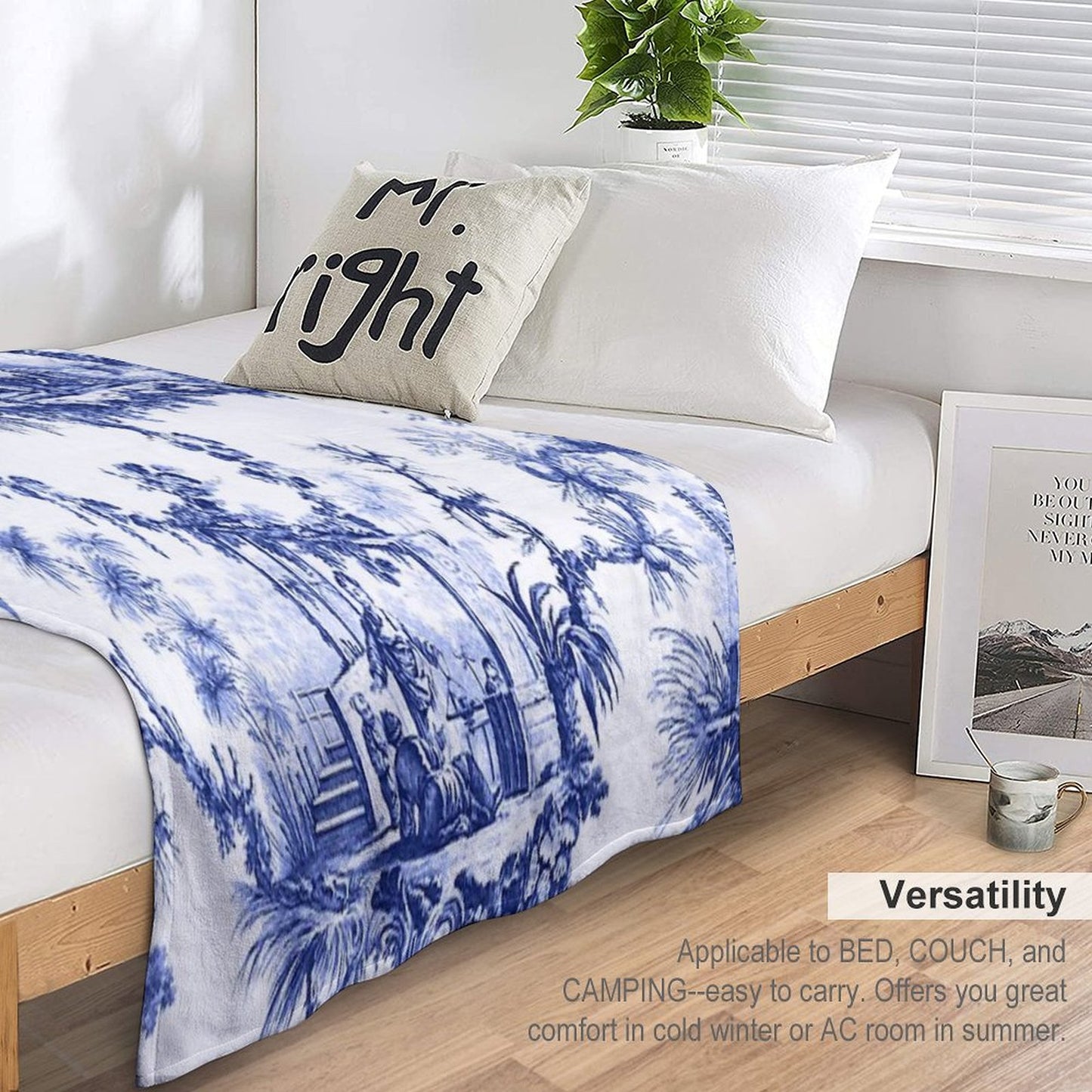 Blue Chinoiserie Toile Throw Blanket