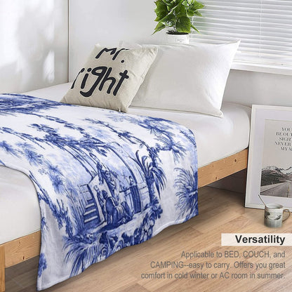 Blue Chinoiserie Toile Throw Blanket