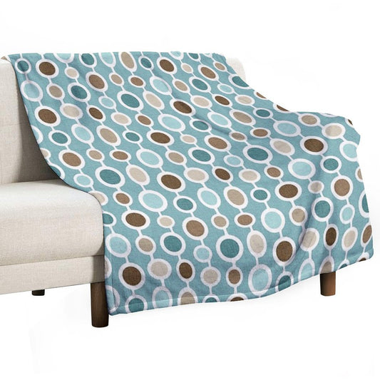 Mid Century Modern Geometric Circle Atomic Art Print 2 - Blue Brown Throw Blanket