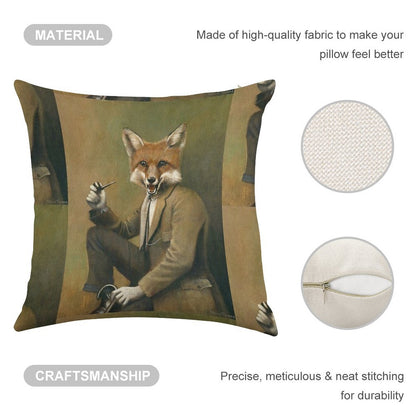 Vintage Mr Fox Linen Throw Pillow Cover