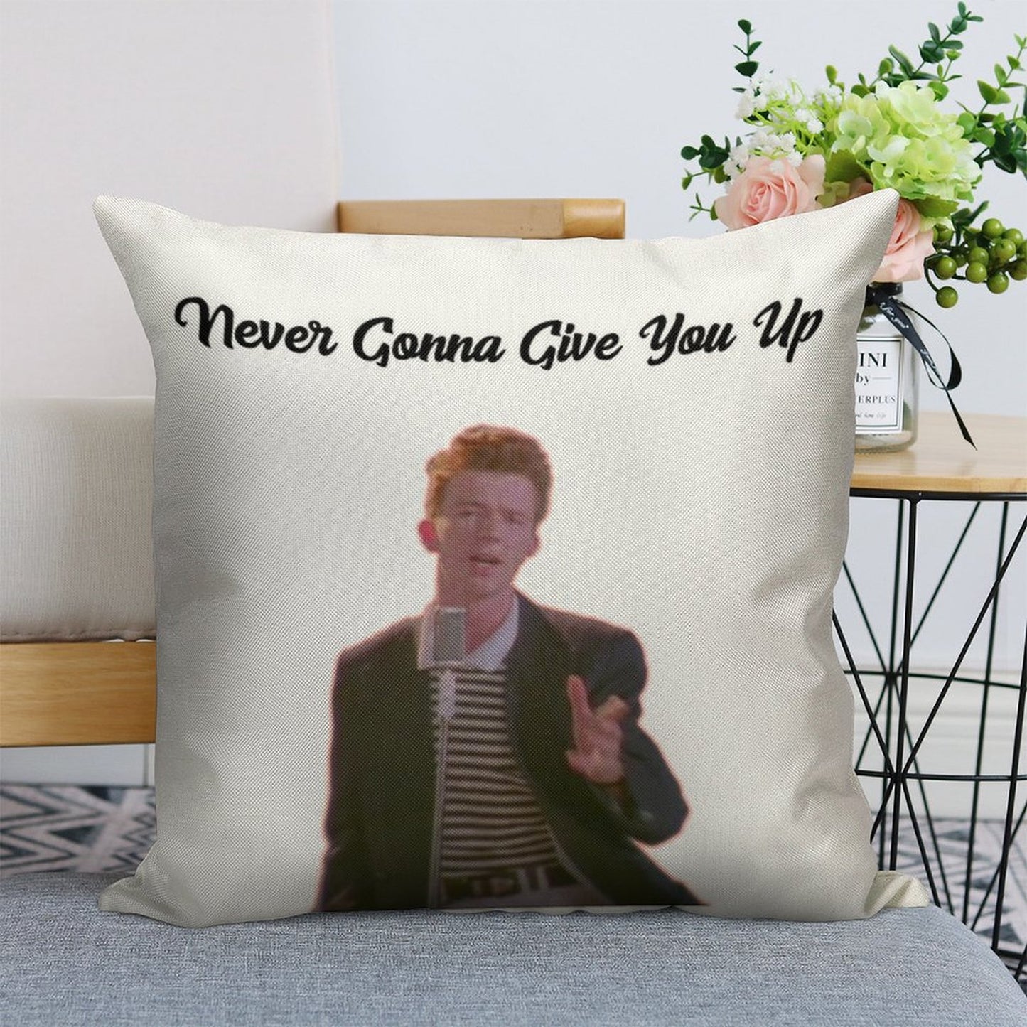Rick Astley Never Gonna Give You Up Linen Throw Pillow Cover