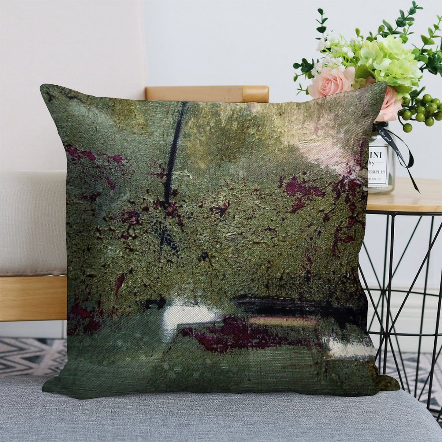 Sage And Plum Textured Abstract Linen Throw Pillow Cover
