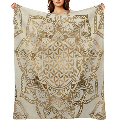 Flower of Life in Lotus - Pastel Golds And Canvas Throw Blanket