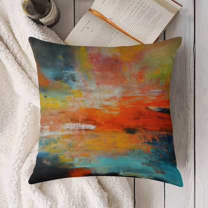 Red Abstract Sunset Landscape Painting Linen Throw Pillow Cover