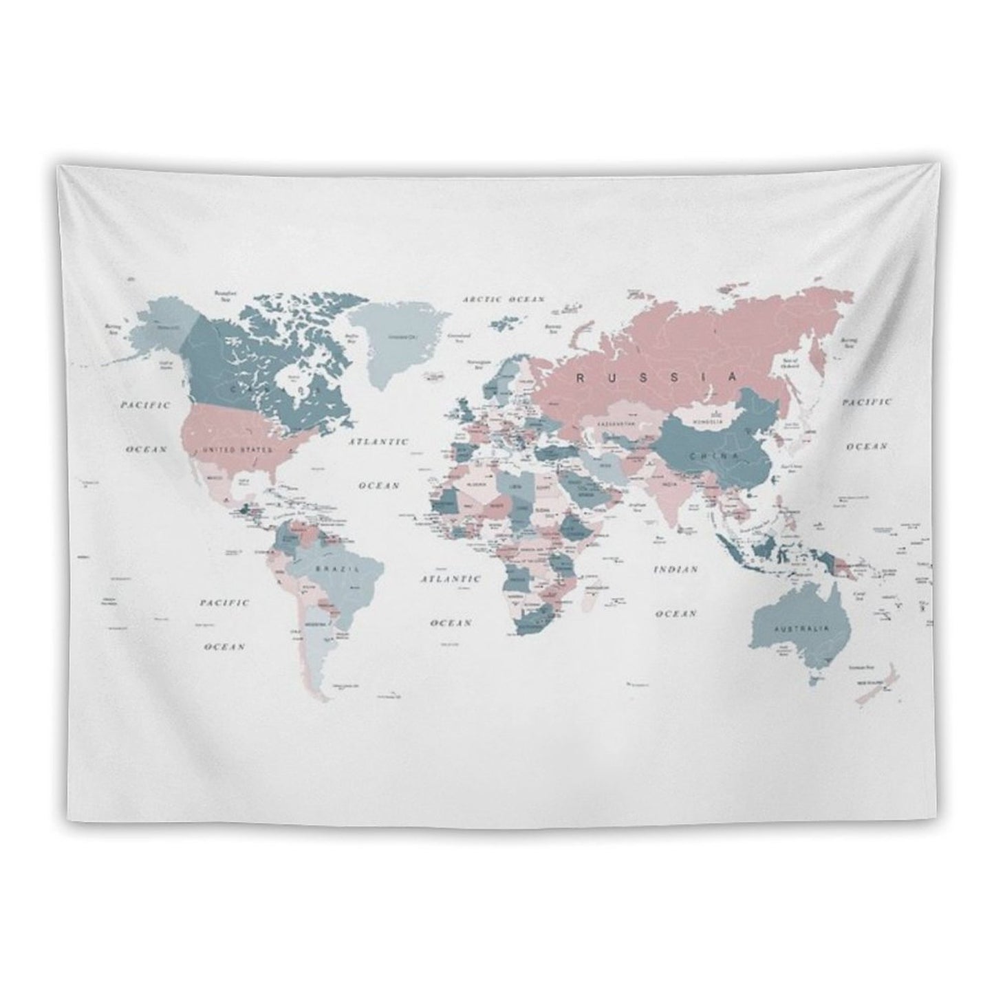 Map of The World in Pink And Blue Tapestry