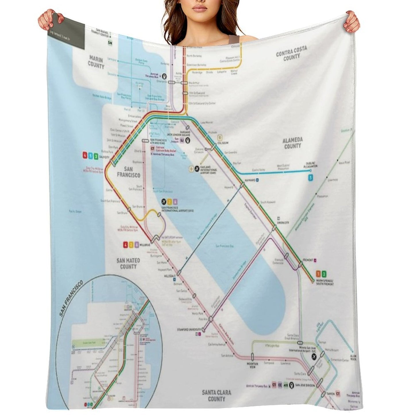 San Francisco Bay Area Transit Map Throw Blanket