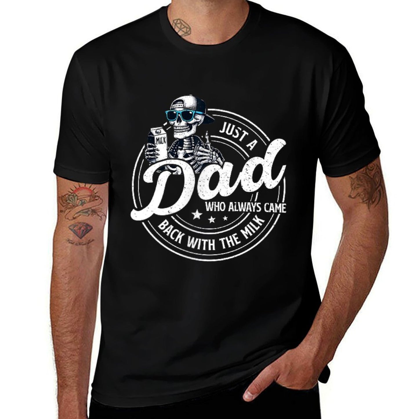 Funny Just A Dad Who Always Came Back With The Milk  Rolled Sleeves T-Shirt