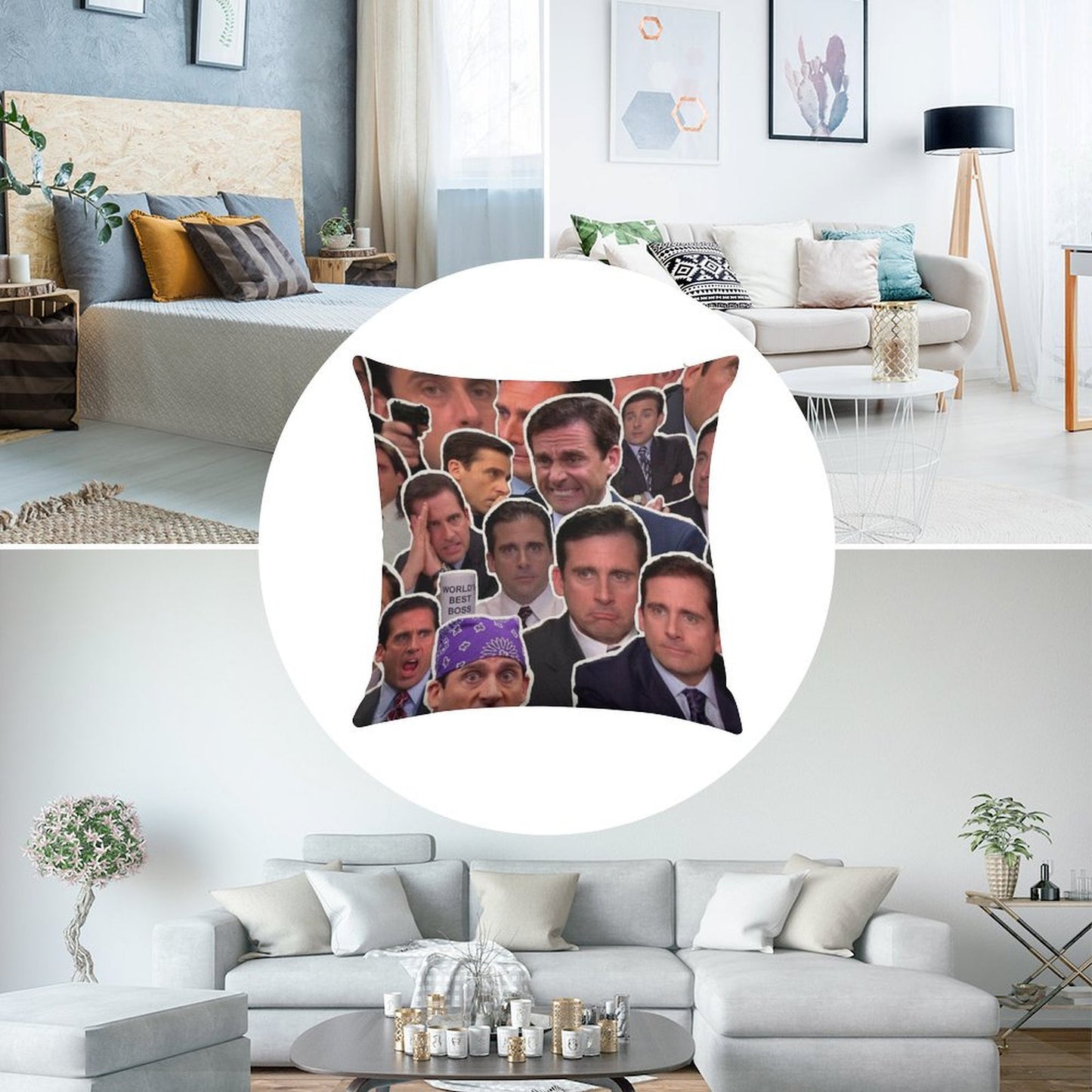 Michael Scott - The Office Collage Linen Throw Pillow Cover