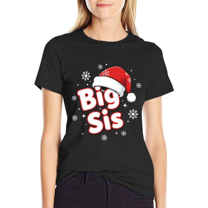 Big Sis Santa Hat Christmas Sister Matching Family Holiday  Summer-ready Fabric T-Shirt