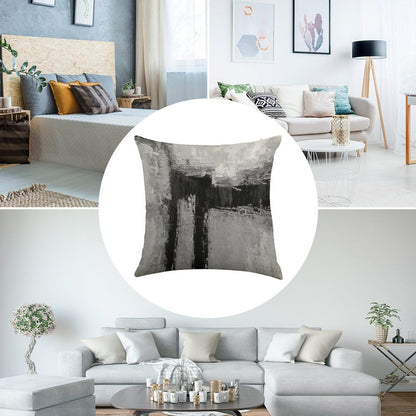 Gray Black Abstract Linen Throw Pillow Cover