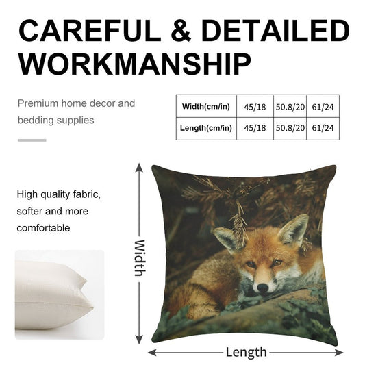 Red Fox in The Forest Linen Throw Pillow Cover