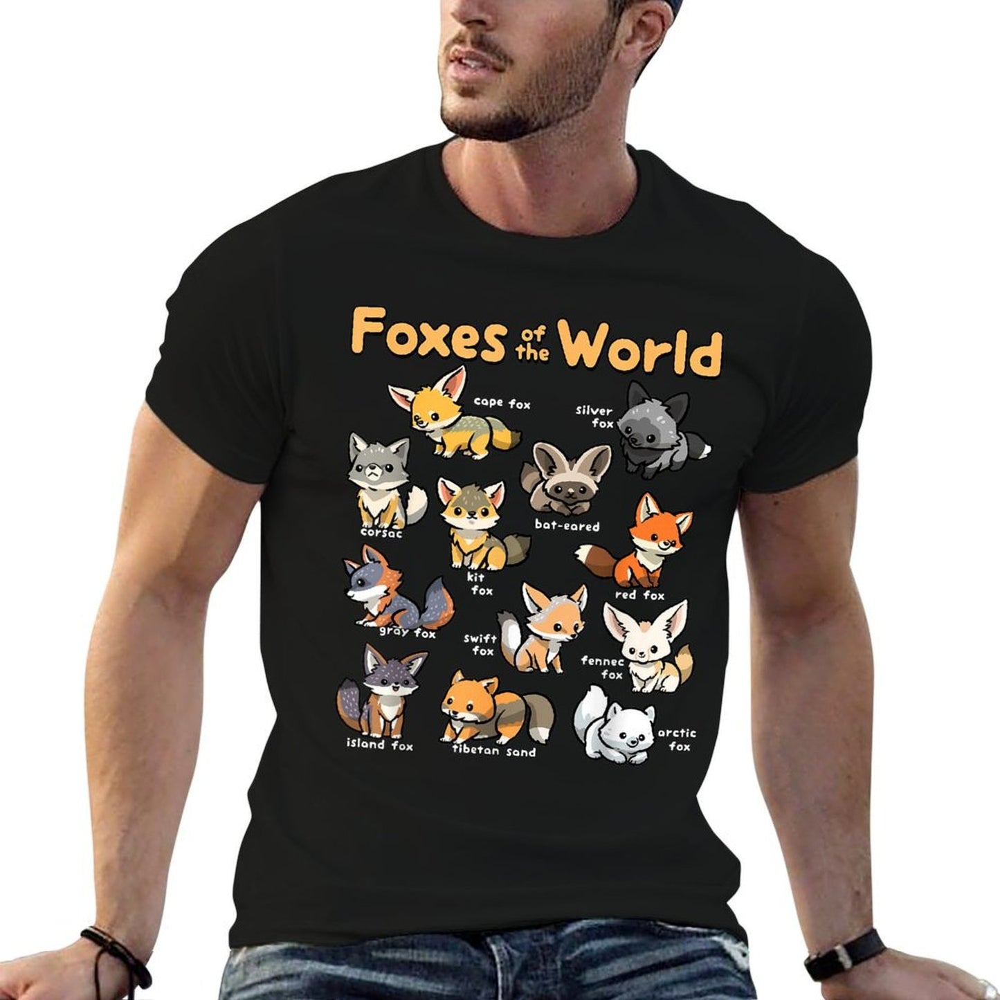Kawaii Fox Animals of The World Educational Animal Fox Lover  Tagless Design T-Shirt