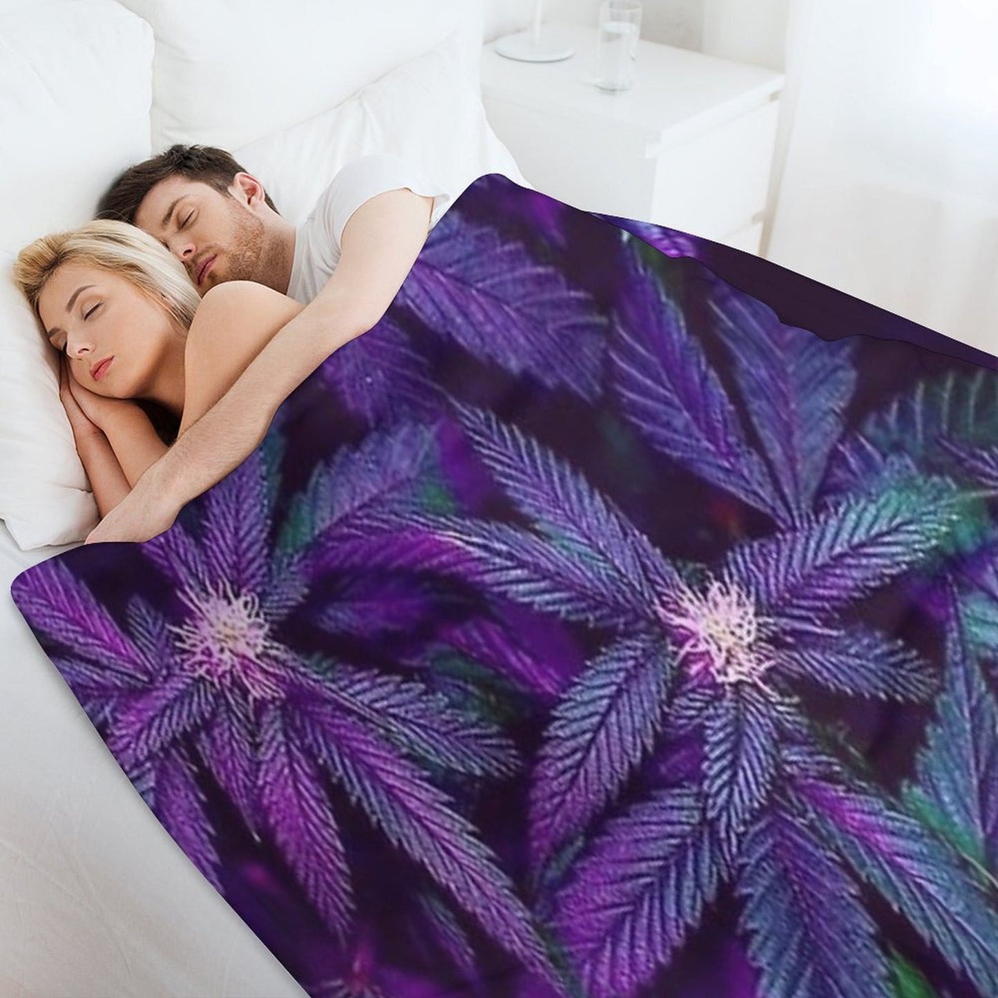 Psychedelic Purple Cannabis Marijuana Weed Pot Leaves Throw Blanket